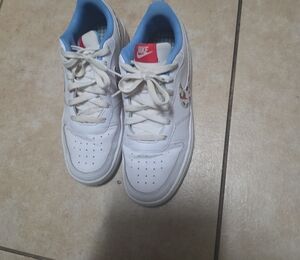 Nike Kids White and Light Blue Sneakers